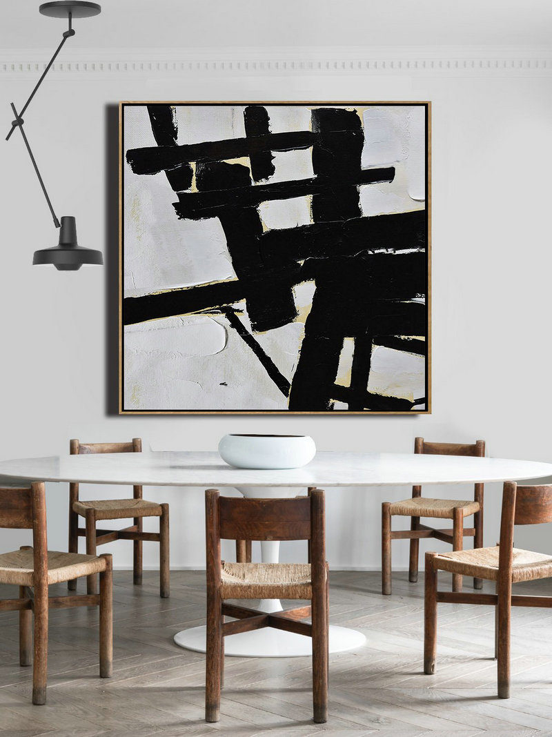 Extra Large Painting,Handmade Minimal Art Palette Knife Canvas Painting, Black White Beige - Modern Paintings On Canvas